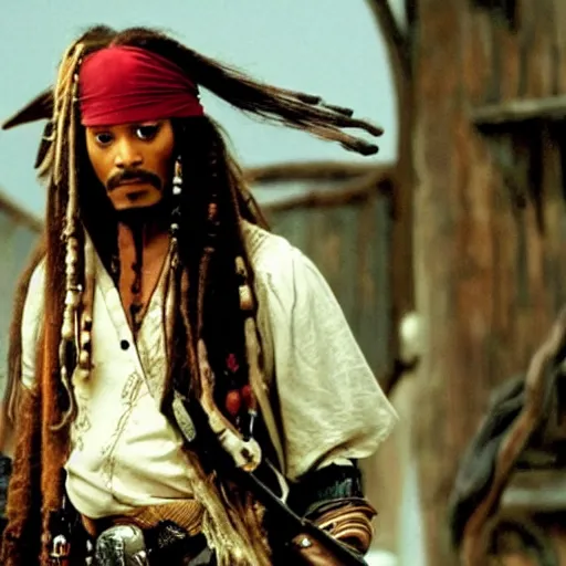 Prompt: Will Smith as captain jack sparrow, movie still from pirates of the carribean