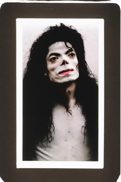 Image similar to polaroid still of pale sleeping michael jackson inside a coffin, portrait, 4k