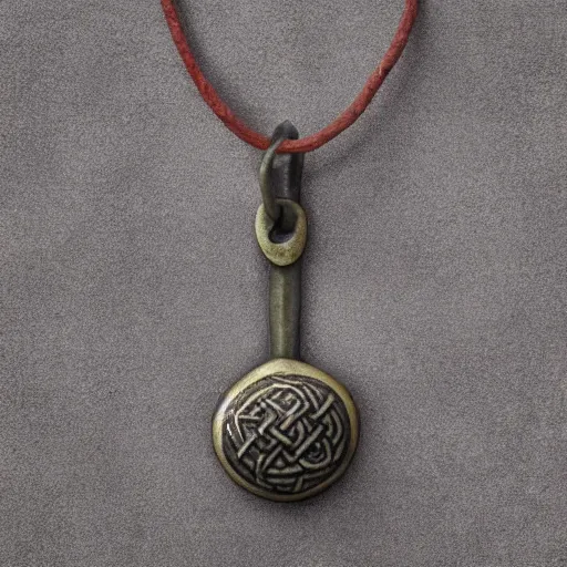 Prompt: “Old original viking age bronze pendant, found from a burial site, detailed studio photograph”