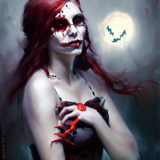 Prompt: halloween girl painted by Raymond Swanland