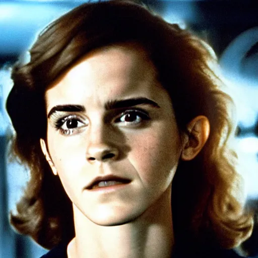 Image similar to film still of Emma Watson as Ripley in final scene scene in Alien 1979, 4k