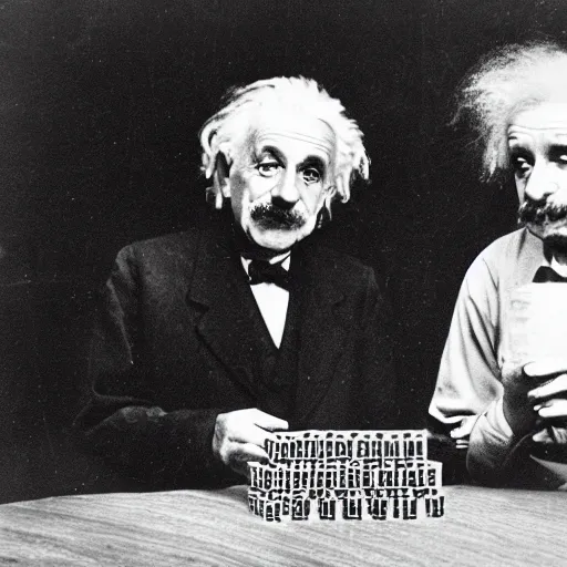 Image similar to Albert Einstein and Kurt Godel playing Jenga with the fabric of reality