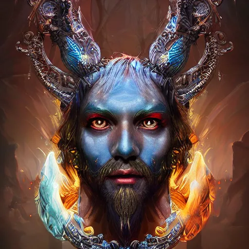 Image similar to portrait of mythical god of magic, trending on Artstation, intricate details, concept art, fantasy, digital art, award-winning