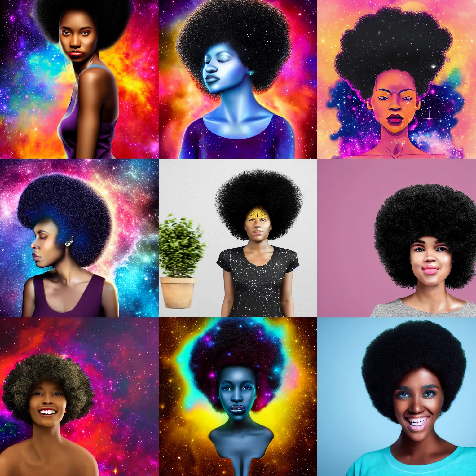 Prompt: black woman with afro hair, galaxy, nebula, 8k