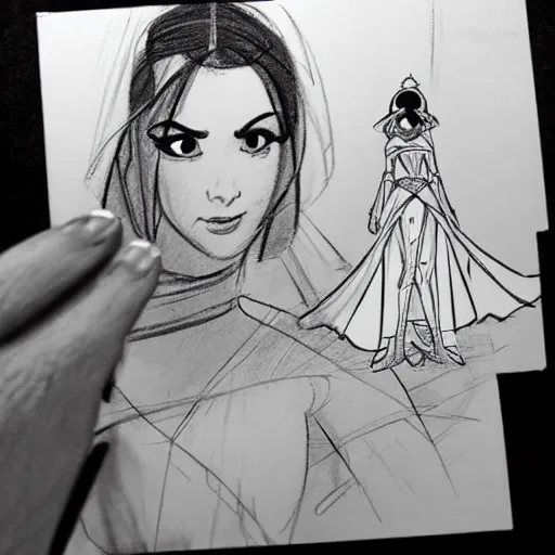 Image similar to milt kahl sketch of victoria justice as princess padme from star wars episode 3