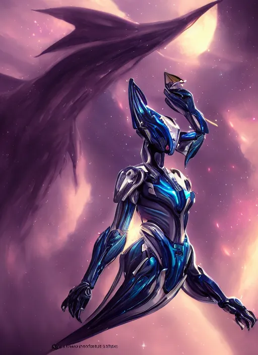 Image similar to cinematic goddess shot, cosmic sized perfectly proportioned stunning beautiful hot anthropomorphic robot mecha female dragon, in empty space, floating, nebula sized, larger than galaxies, holding onto a galaxy, silver armor, epic proportions, epic size, epic scale, digital art, furry art, macro art, dragon art, giantess art, warframe fanart, furaffinity, deviantart