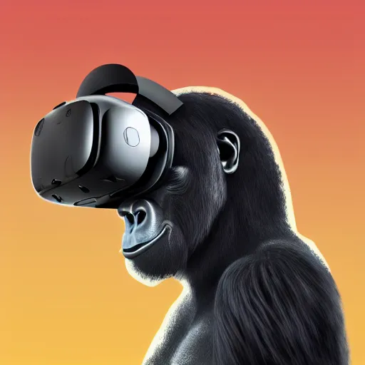 Prompt: A gorilla wearing a VR Headset, digital art, artstation, 4k, hyperdetailed