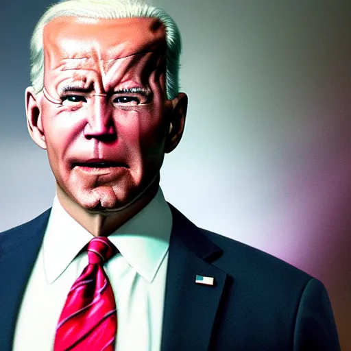 Prompt: hyper realistic terrifying photo Doom furious glowing red eyes biden