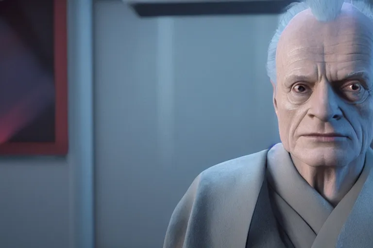 Image similar to a cinematic still of Ian McDiarmid as palpatine, ((octane render, nvidia raytracing demo)), masterpiece