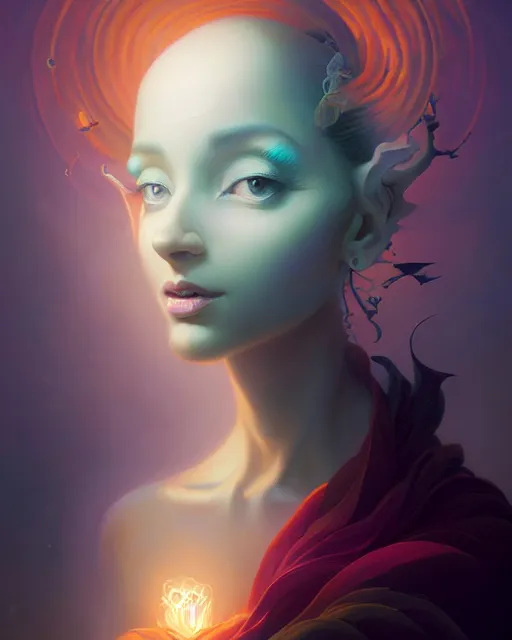 Prompt: devachan, symphony, beauty portrait, luminous, complex 3 d render by peter mohrbacher, ilya kuvshinov, victo ngai, ryohei hase, beautifully lit, bright, muted colors, intricate, highly detailed, sharp focus, fractal crystal, unreal engine, post processing, blender, artstation, masterpiece. fantasy art by thomas kinkade