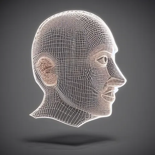 Image similar to a 3d human head made up of shiny holograms