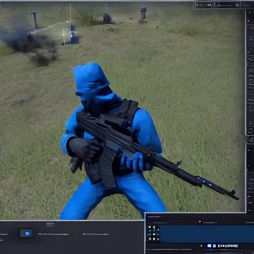 Prompt: eiffel 6 5 blue character zorotl playing insurgency game