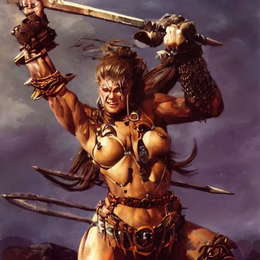 a muscular fantasy warrior woman wearing armour