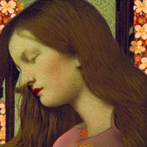 Image similar to close - up of a girl morphing in flowers, film still by wes anderson, depicted by leon battista alberti, limited color palette, very intricate, art nouveau, highly detailed, lights by hopper, soft pastel colors, minimalist