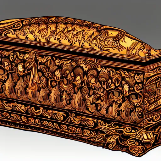 Prompt: ornate coffin containing a vampire, gothic art style