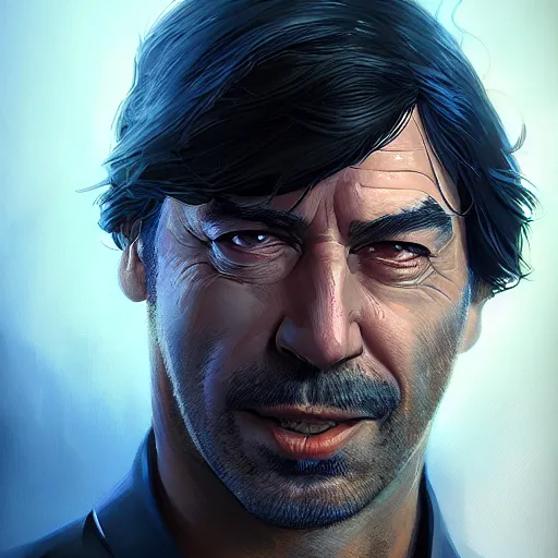 Prompt: Portrait of Javier Bardem as the Reaper, mattepainting concept Blizzard pixar maya engine on stylized background splash comics global illumination lighting artstation lois van baarle, ilya kuvshinov, rossdraws