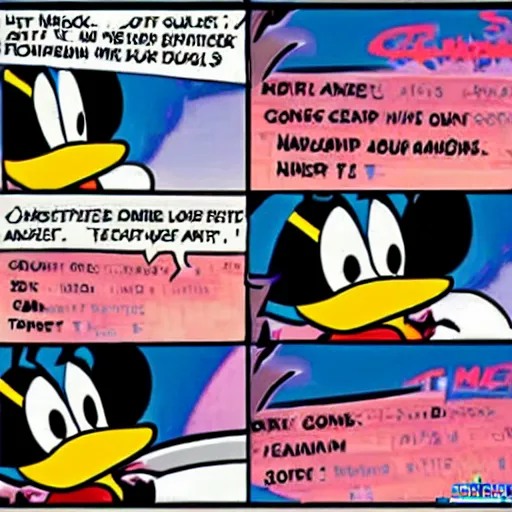 Image similar to funny comic pannel about donald duck score goal