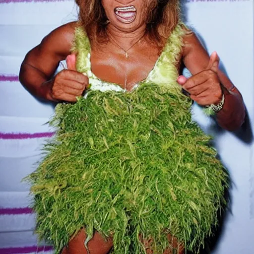 Image similar to tina turner in a turnip costume, turnip hair