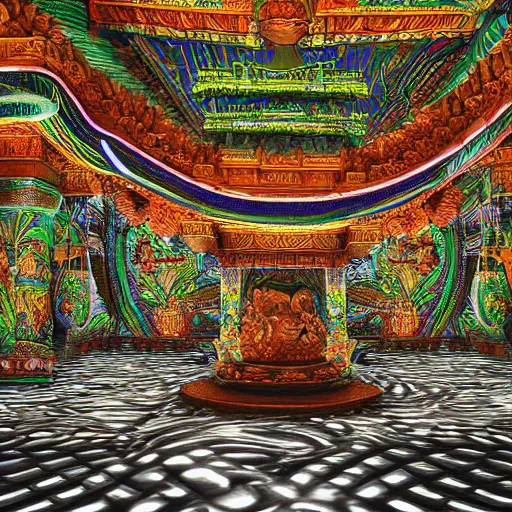 Image similar to Photorealistic inside a temple made of snakes. Hyperdetailed photorealism, 108 megapixels, amazing depth, glowing rich colors, powerful imagery, psychedelic Overtones