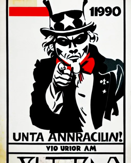 Image similar to anonymous as uncle sam in the style of australian communist propaganda poster art in the year 1 9 8 7, ultra realistic concept art intricate detail