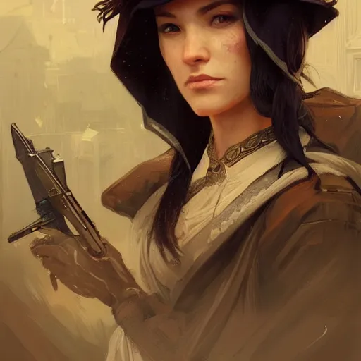 Prompt: portrait of a an assasin in hood, elegant, intricate, headshot, highly detailed, digital painting, artstation, concept art, sharp focus, illustration, art by artgerm and greg rutkowski and alphonse mucha