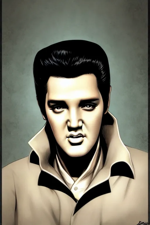 Image similar to elvis presley, manga cover art, detailed color portrait, artstation trending, 8 k, greg rutkowski