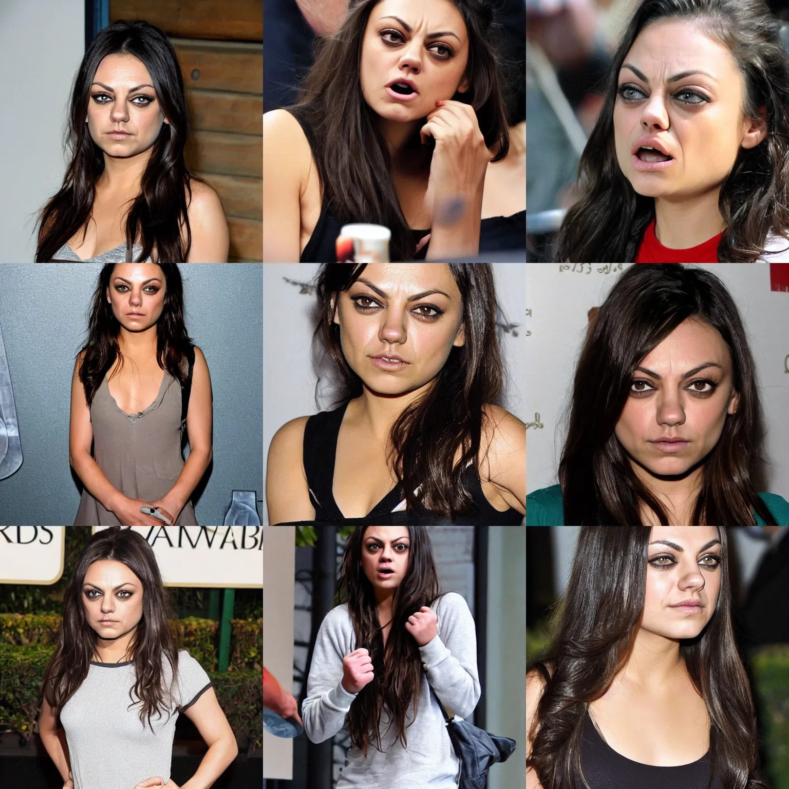 Prompt: mila kunis with pain face