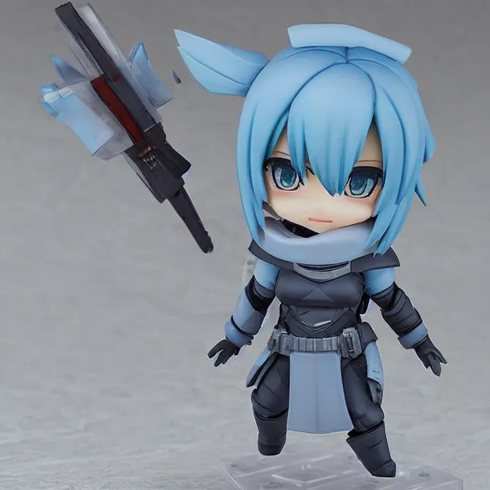 Image similar to destiny commander zavala!!!!!!!!!!!!!!!!!!!!!!!!!!, an ( ( ( ( ( anime ) ) ) ) ) nendoroid of commander zavala, figurine, light - blue skin and bald!!!!!!!!, detailed product photo