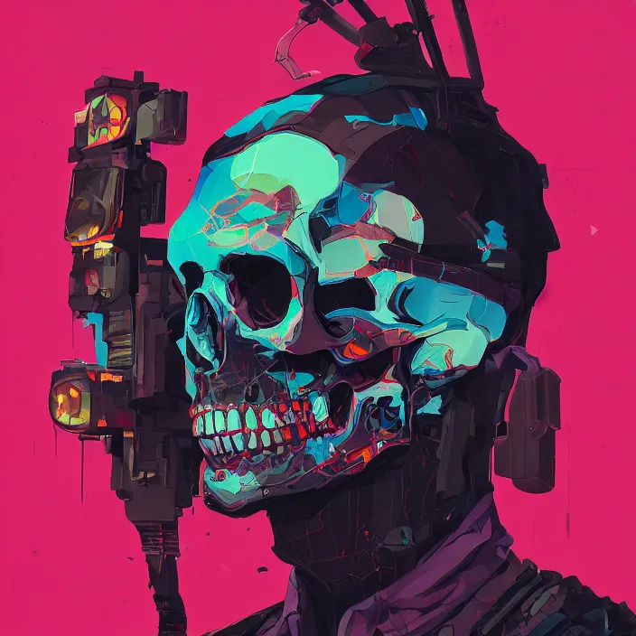 Image similar to a colorful comic noir illustration painting of a cyberpunk skull by sachin teng and sergey kolesov and artgerm and pascal blanche. in style of digital art, symmetry, sci fi, hyper detailed. octane render. trending on artstation