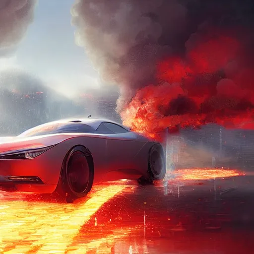 Prompt: big car exploding at high speed, elegant, digital painting, concept art, smooth, sharp focus, art style from Wang Ke and Greg Rutkowski and Bruce Kaiser and Scott Robertson and Dmitry Mazurkevich and Doruk Erdem and Jon Sibal, small style cue from Blade Runner and Minority Report and iRobots