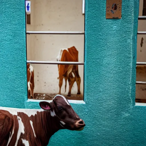 Image similar to bottle of milk in front of a jailcell with a calf inside