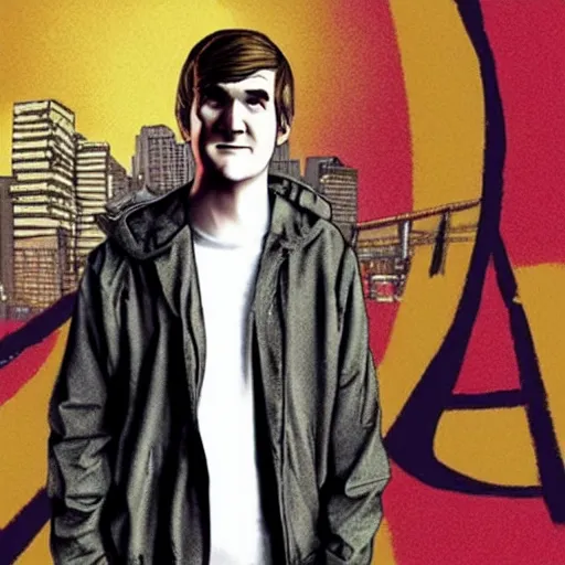 Image similar to bo burnham with beard in gta v loading screen