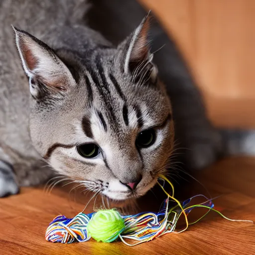 Prompt: big chungus cat playing with ball of yarn, photo, centered, detailed, 4k