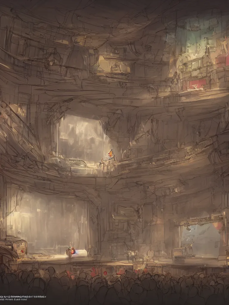 Prompt: theater spotlights on stage by disney concept artists, blunt borders, rule of thirds