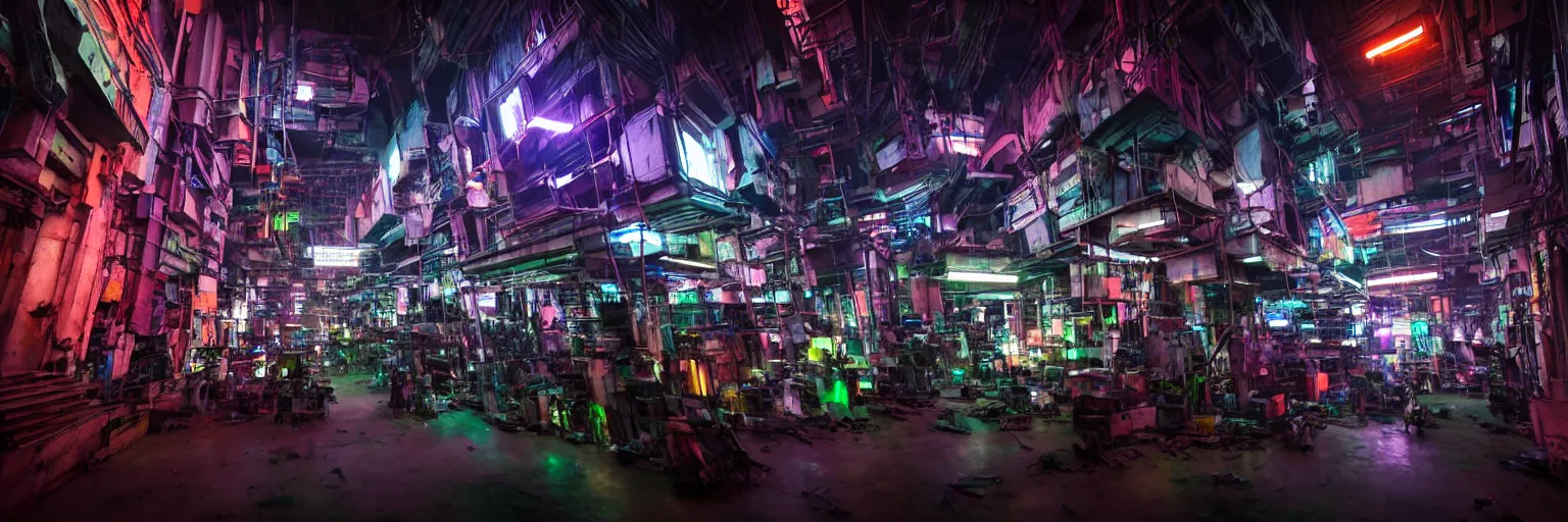 Image similar to Cyberpunk Factory, futuristic Phnom-Penh Cambodia, neon dark lighting