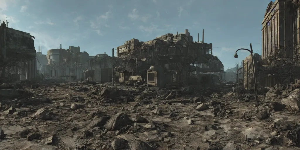 Image similar to fallout 3 concept art render in unreal 5