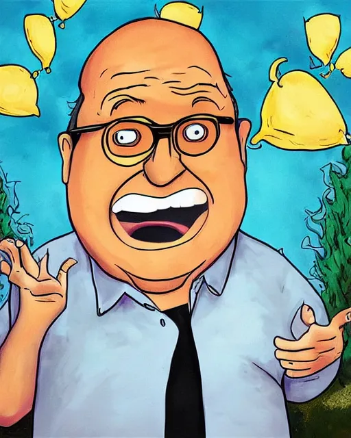 Prompt: justin roiland artwork of danny devito