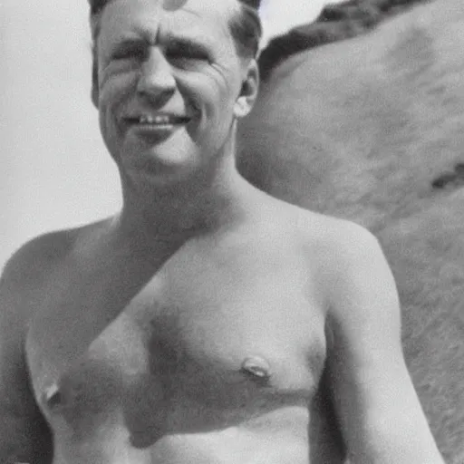 Image similar to donald trump wearing an old fashion bathing suit swimsuit, 1 9 2 0 s