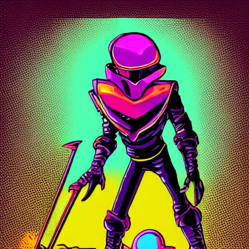 Image similar to shovel knight as daft punk, Aaron Campbell behance, synthwave background,4k, colorful, digital art