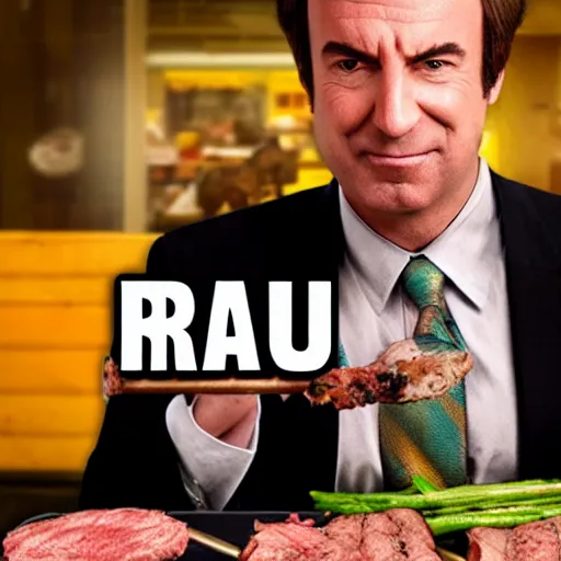 Image similar to saul goodman but it's grilled meat