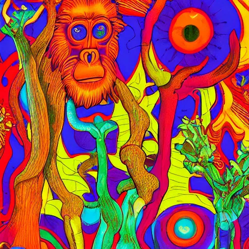 Image similar to stoned ape theory, psilocybin mushrooms, abstract, evolution