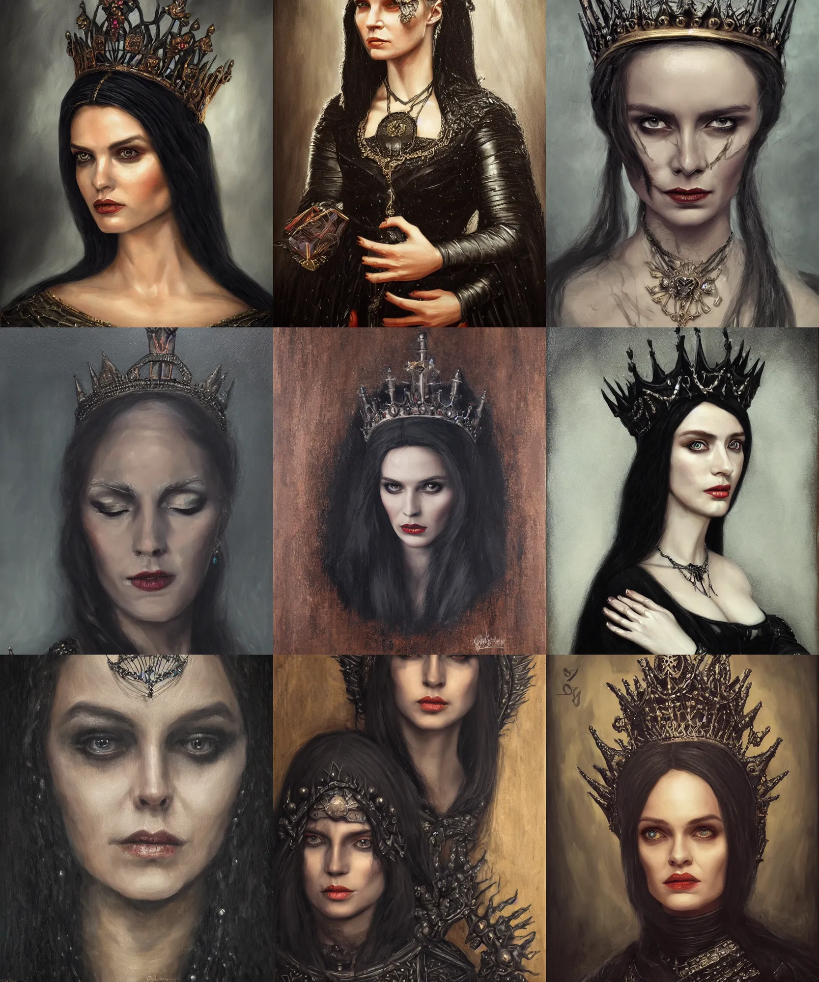 Prompt: The portrait of Lady in black wax crown by Olga Esther, dark fantasy, witcher, very detailed oil painting, masterpiece, 8k