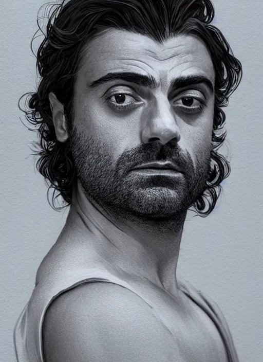 Prompt: beautiful head and shoulders portrait of oscar isaac as steven grant, casual clothing, intricate, elegant, highly detailed, digital painting, beautiful highly detailed face, artstation, concept art, smooth, sharp, focus, illustration, art by artgerm and greg rutkowski and alphonse mucha