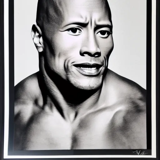 Prompt: a portrait of Dwayne Johnson, made by Andy Warhol, two tone, very high contrast, only black and white, simplistic, extremely high contrast, two tone, notan art, by Andy Warhol, minimalistic,