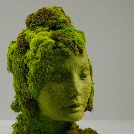 Prompt: a sculpture made of moss and flowers