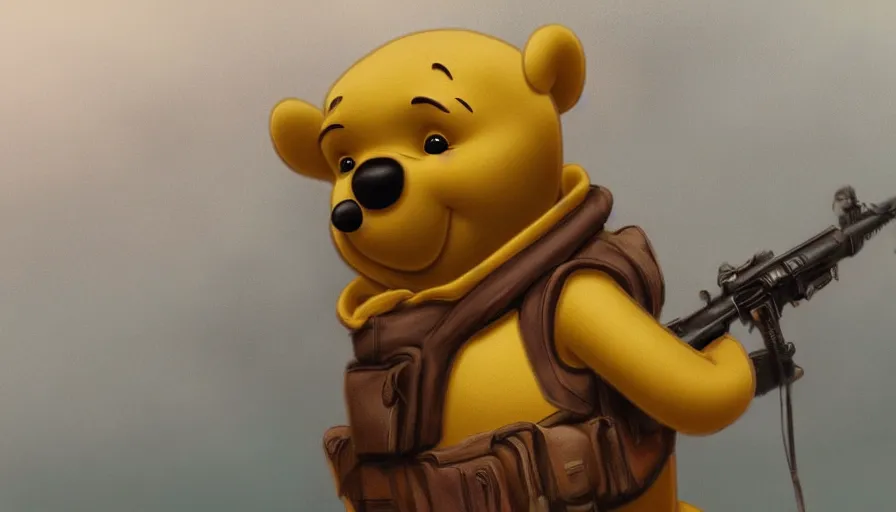 Image similar to winnie the pooh as soldier during d - day, hyperdetailed, artstation, cgsociety, 8 k