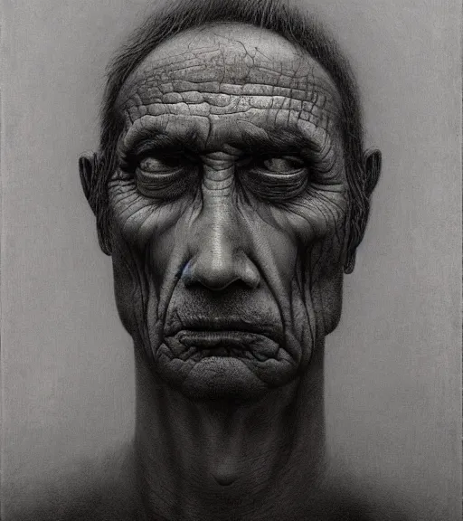 Image similar to portrait of a troubled man by Zdzisław Beksiński