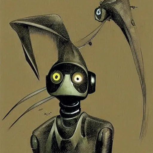 Image similar to a robot bird wishing to be alive, concept art by dave mckean and moebius