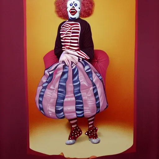 Image similar to portrait of a female birthday clown, full body, painted by Trevor brown