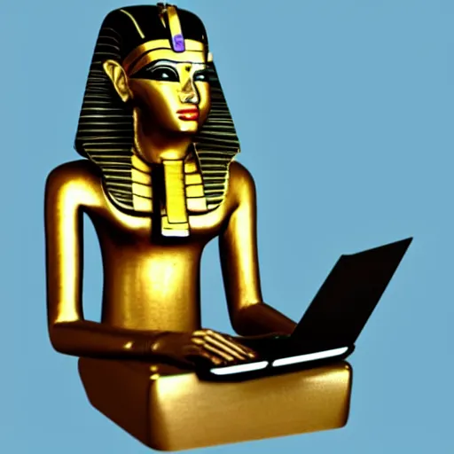 Image similar to egyptian god working on computer